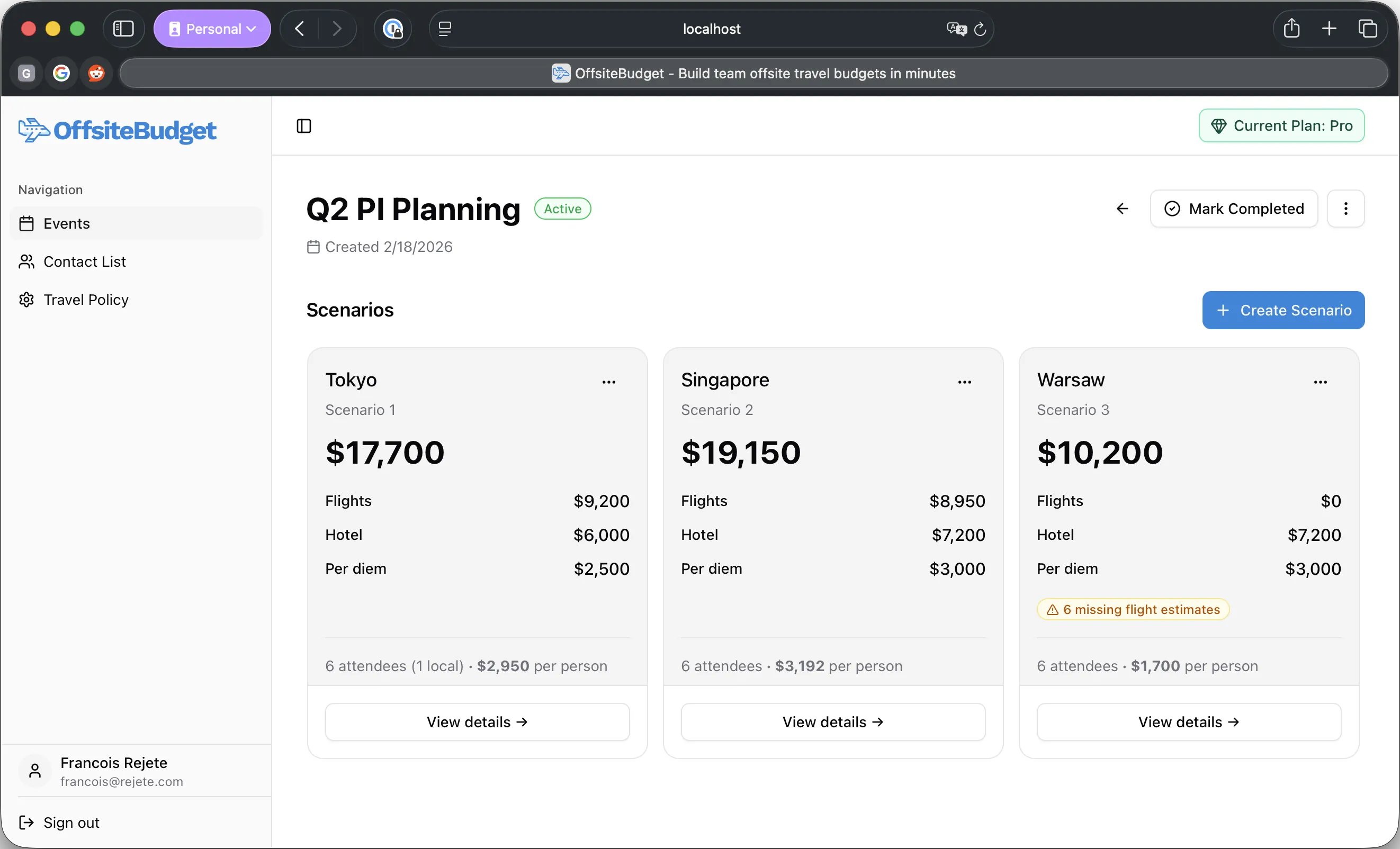 OffsiteBudget application screenshot